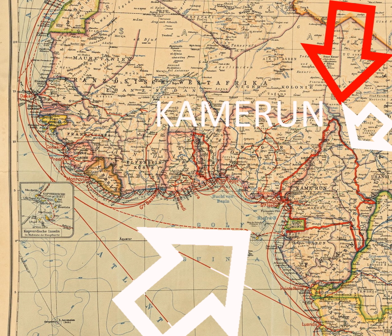 wandkarte ausschnitt rund um kamerun deutsche ost afrika linie hamburg